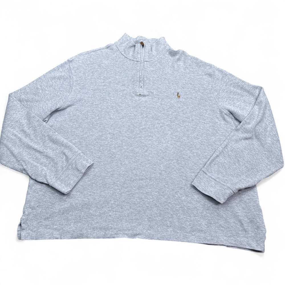 Polo Ralph Lauren Estate Rib Sweater Mens Size XL Gray Classic Pony 1/4 Zip Knit